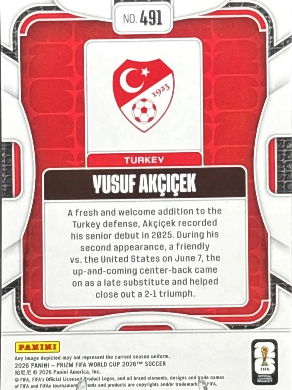 Panini Prizm Yusuf Akçiçek Rookie Soccer Card